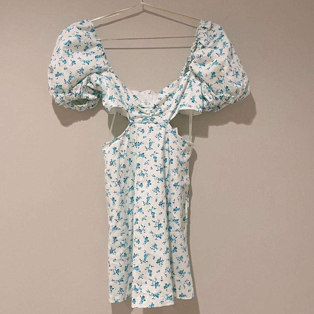 NWT Zara Floral Puff Sleeve Cutout mini dress Sz. S and M - Picture 3 of 5